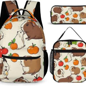 Travel Laptop Bookbag Daypack Set Vegetable Food Cute Guinea Pigs Pets (1) Backpack Lightweight Bookbag with Lunch Box Cosmetic Bag