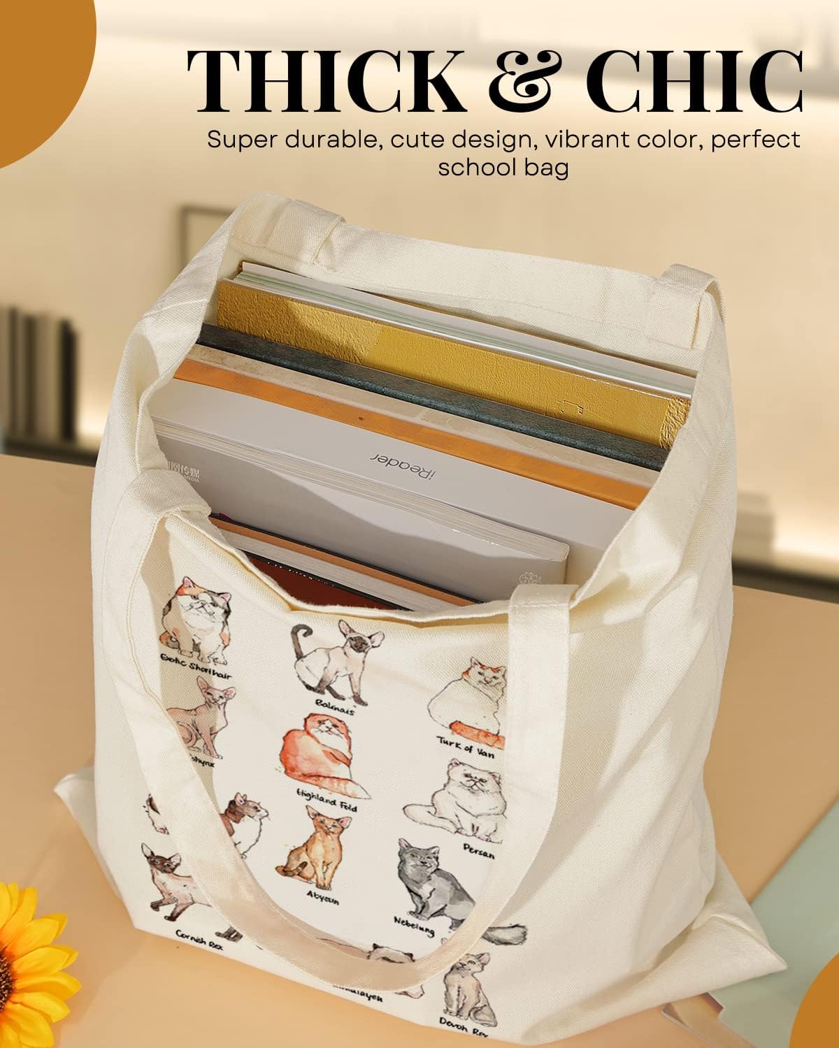 AUSVKAI Canvas Tote Bag Aesthetic for Women, Cute Reusable Cloth Cotton Bags for Shopping Beach Grocery - Image 5