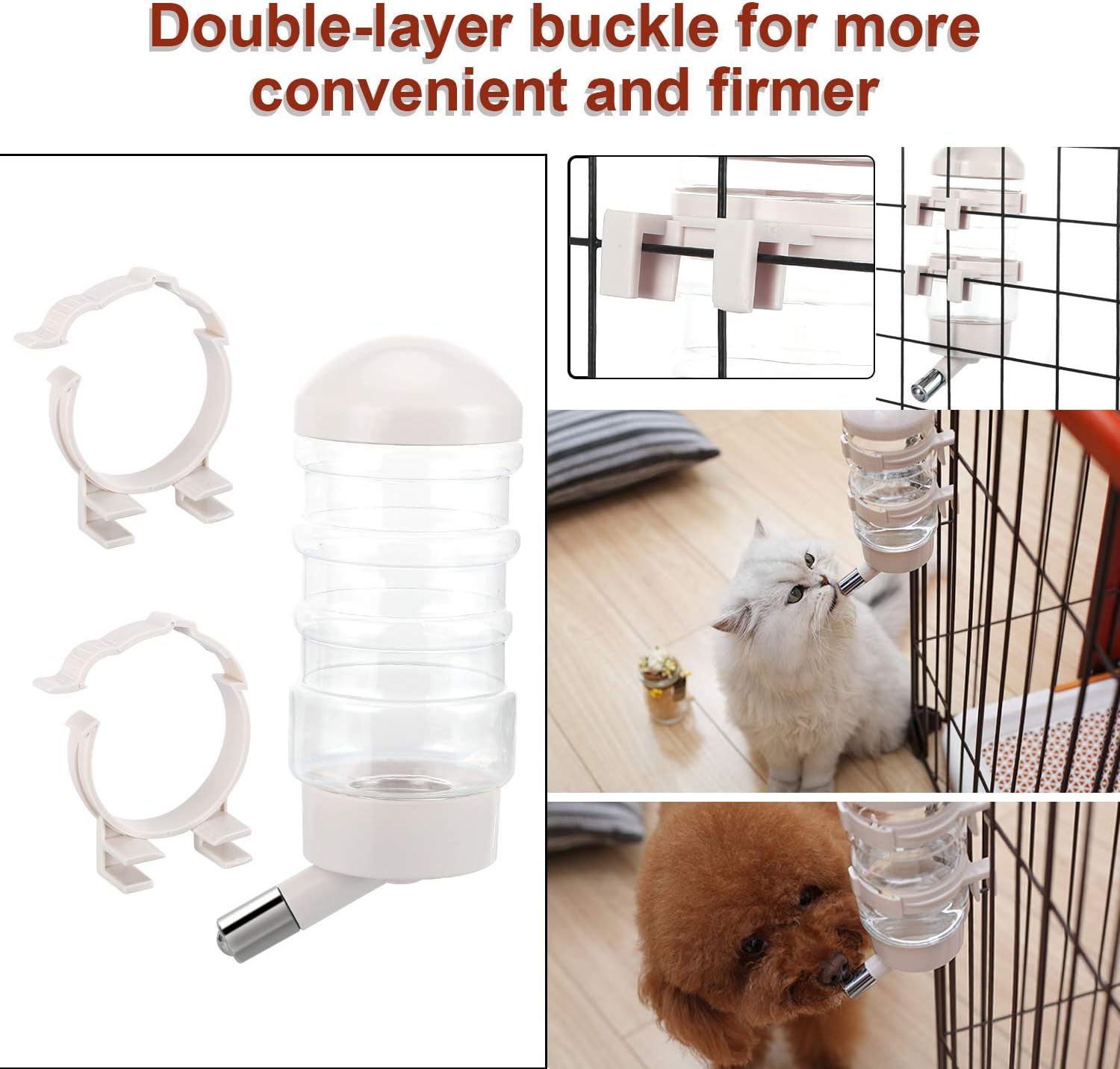 Dog Kennel Water Dispenser, No Drip Water Bottle Container ABS Material BPA Free 16oz for Small Animals - Image 5