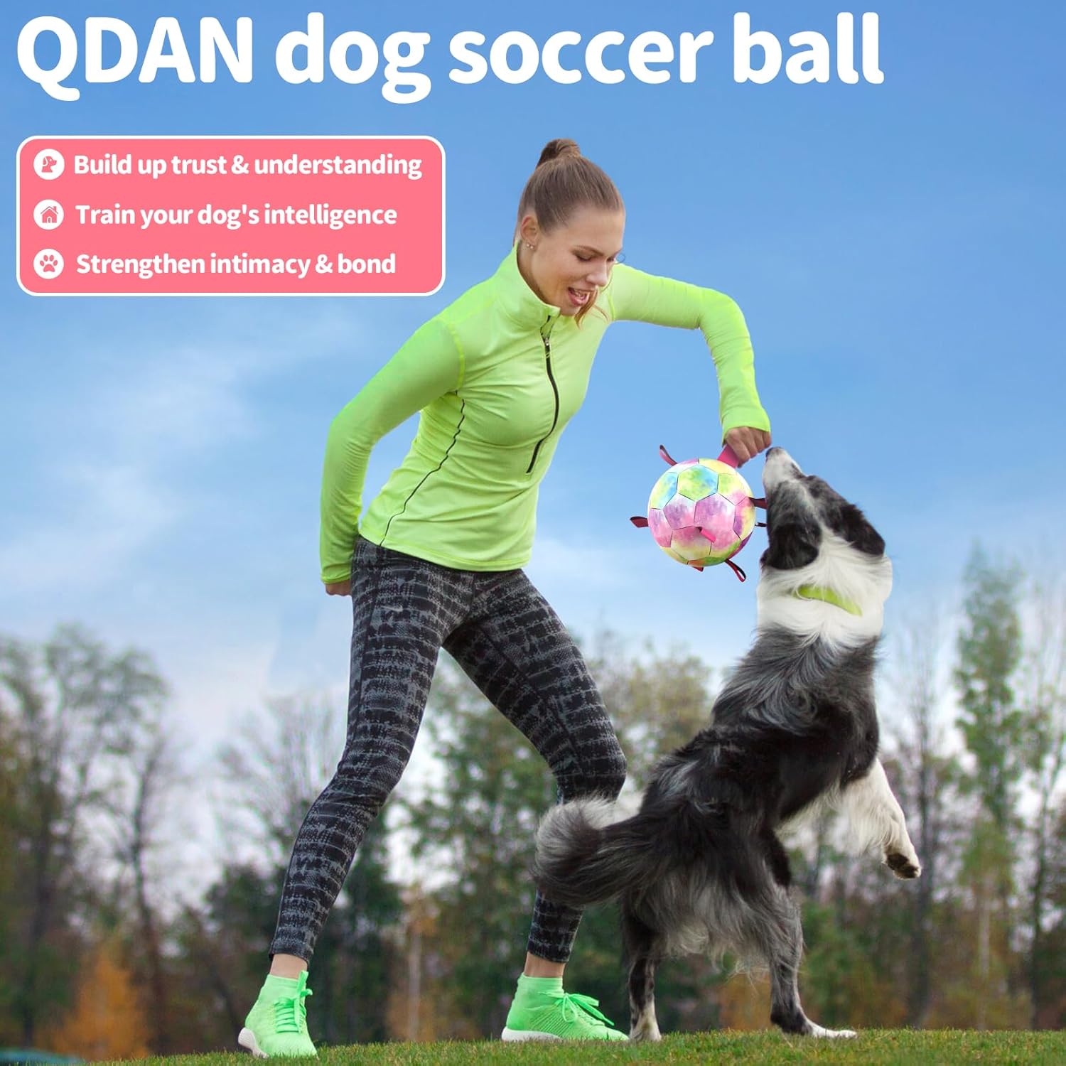 QDAN Premium Dog Toys Soccer Ball with Straps, Puppy Balls for Small Medium Dogs, Dog Water Toys Pool Toys, Puppy Dogs Pet Birthday Gifts, Rainbow(6 Inch) - Image 4