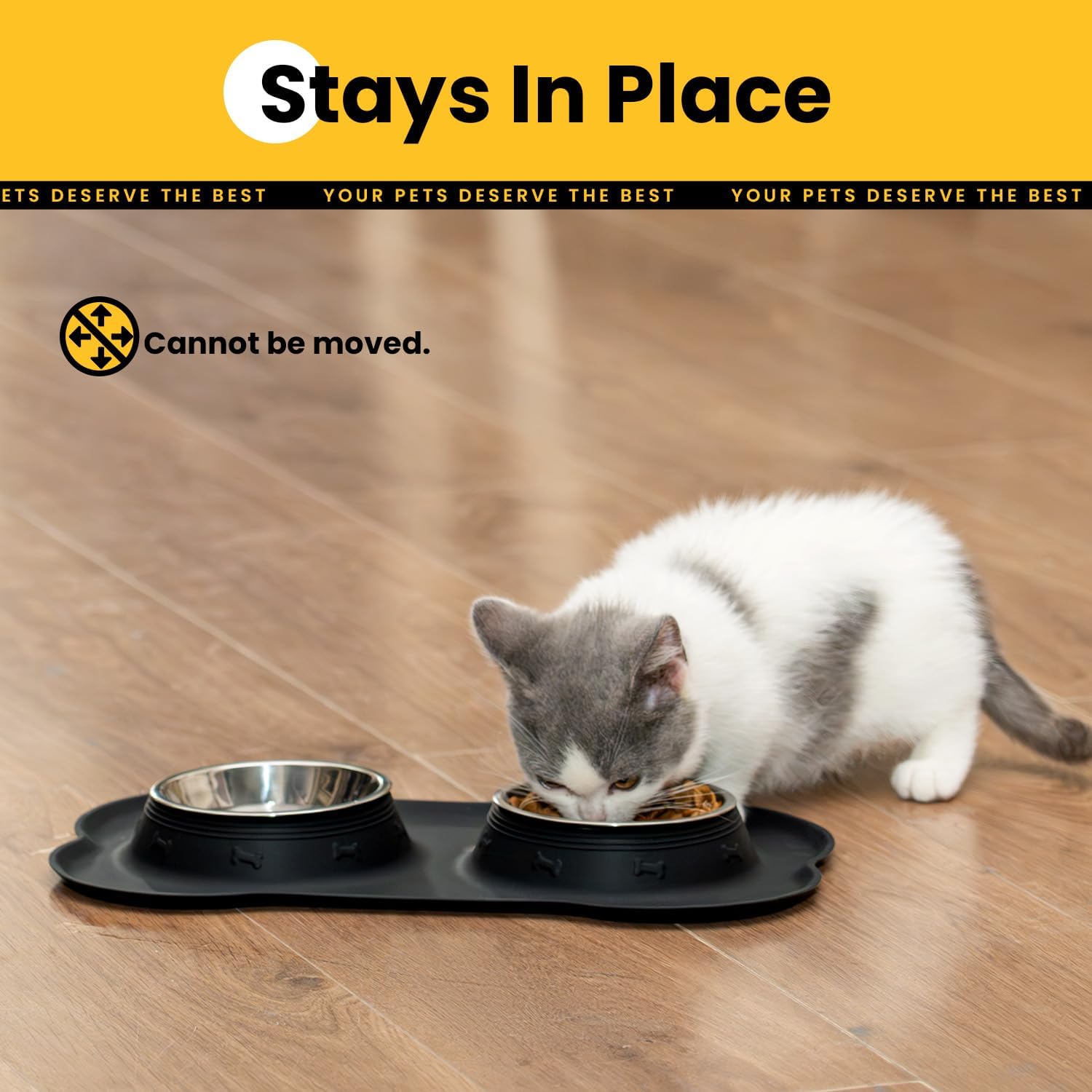 Dog Bowls with Silicone Feeding Mat, No Spill Food Water Dish Set, Dishwasher Safe, 2 Stainless Steel Puppy Bowls,Suitable for Tiny Dogs Kittens Cats Rabbits Pets under 8lbs, Extra Small, Black - Image 4