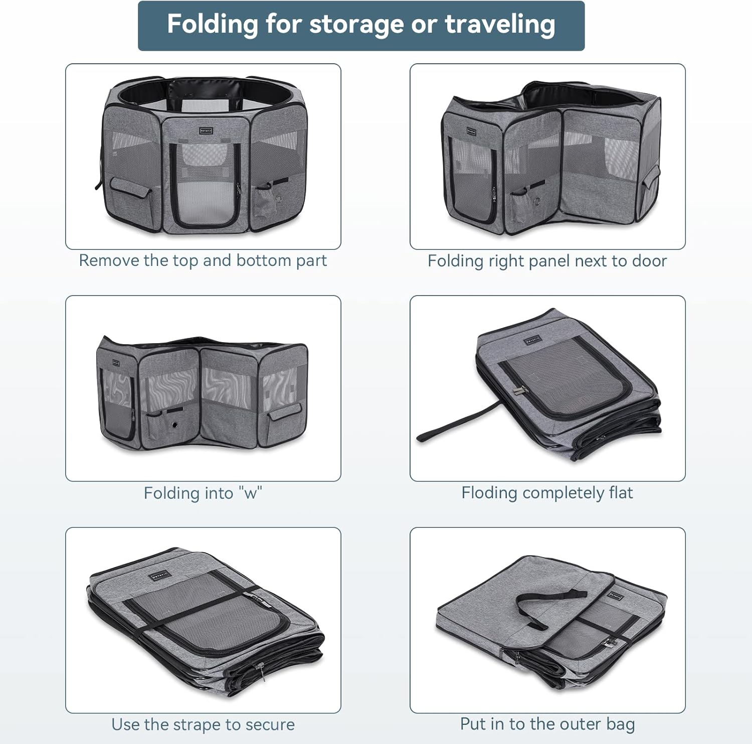 Petsfit Portable Dog Playpen 36" Portable Pet Play Pens for Small Medium Dogs, Cat Playpen Indoor/Outdoor with Carring Case, Removable Zipper Top and Bottom,Medium (36"x36"x21") - Image 3