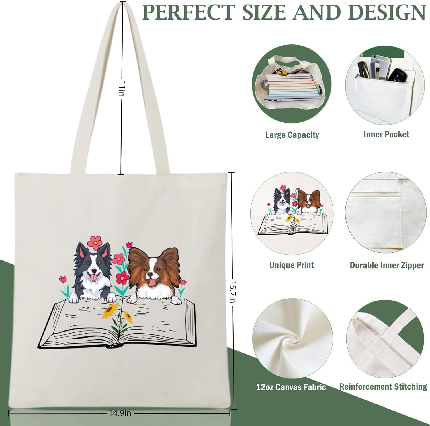 Andeiltech Canvas Tote Bag for Women Aesthetic Cute Cat Shopping Grocery Reusable Bags with Inner Zipper Women Gift - Image 7