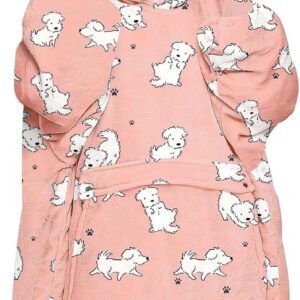 KFUBUO Wearable Blanket Hoodie for Adult Sherpa Dog Patterns Oversized Hoodie Sweatshirt Blanket with Pockets Birthday Gifts for Women