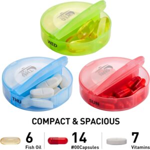 FGcase Weekly Pill Organizer 2 Times a Day Large 7 Day Rainbow Pill Box with Brown PU Leather Case Portable Travel Medication Container AM PM Pill Box for Vitamins, Fish Oils, Medicine, Supplements