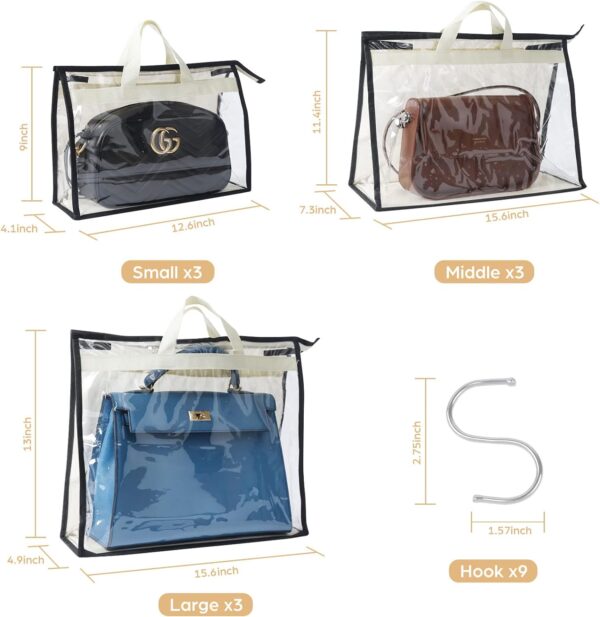 Interesse 9 Pack Dust Bags for Handbags, Clear Handbag Storage, Purse Storage Organizer for Closet, Purse Cover Hanging Closet Organizer with Zipper - Image 2