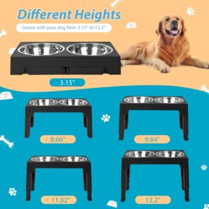 Niubya Elevated Dog Bowls with 2 Stainless Steel Dog Food Bowls, Raised Dog Bowl Adjusts to 5 Heights (3.15″, 8.66″, 9.84″,11.02″, 12.2″) for Small Medium and Large Dogs