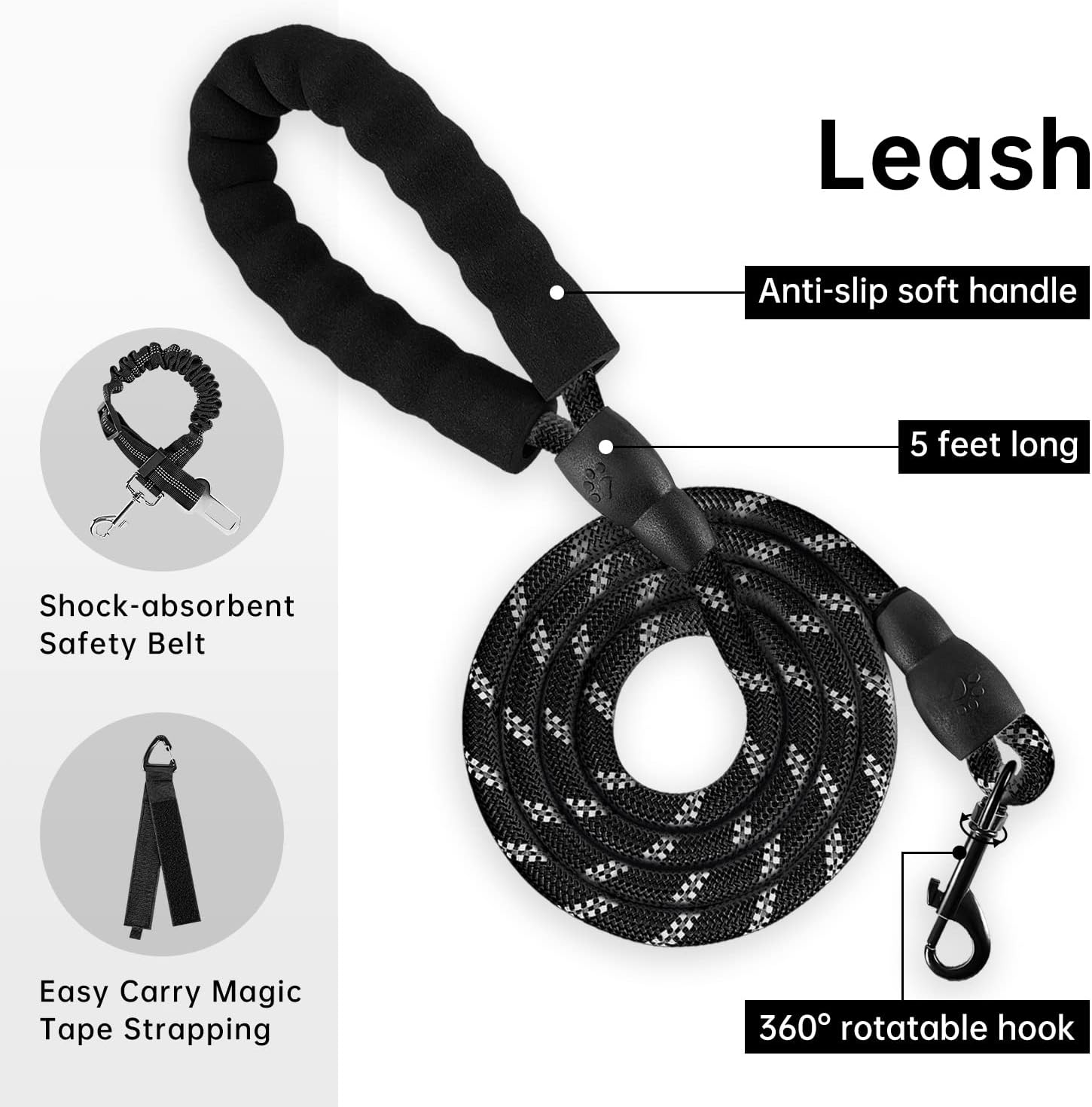 IVY&LANE No Pull Dog Harness for Medium Dogs, Dog Vest Harness with Leash, Safety Belt and Storage Strap, Fully Adjustable Harness, 360° Reflective Strip, Soft Handle (Black, M) - Image 3