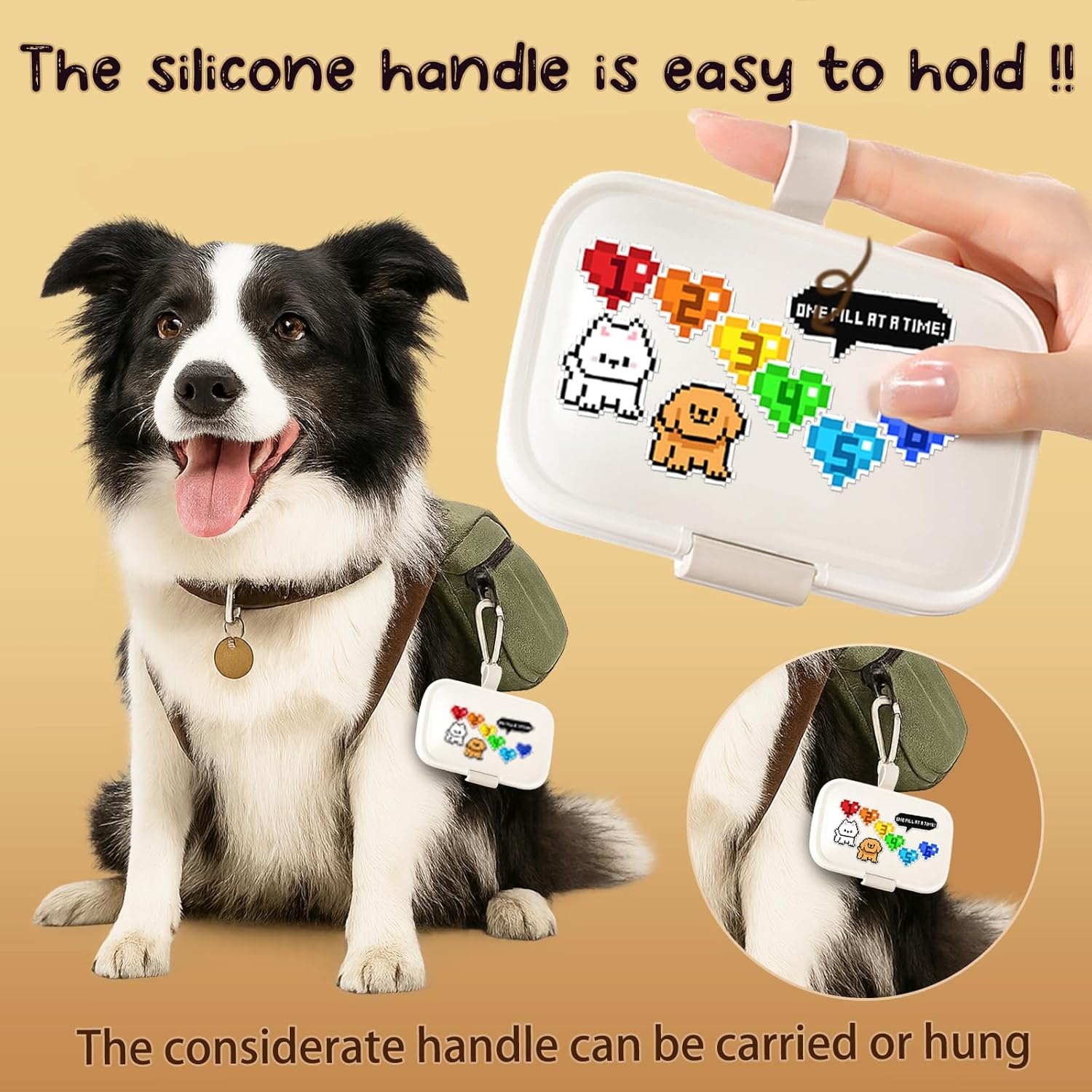 Cute 7 Day Pill Organizer Box with Medicine Labels, 8 Compartments Travel Pill Case Airtight Moistureproof, for Vitamins, Fish Oil, Supplements - Image 5