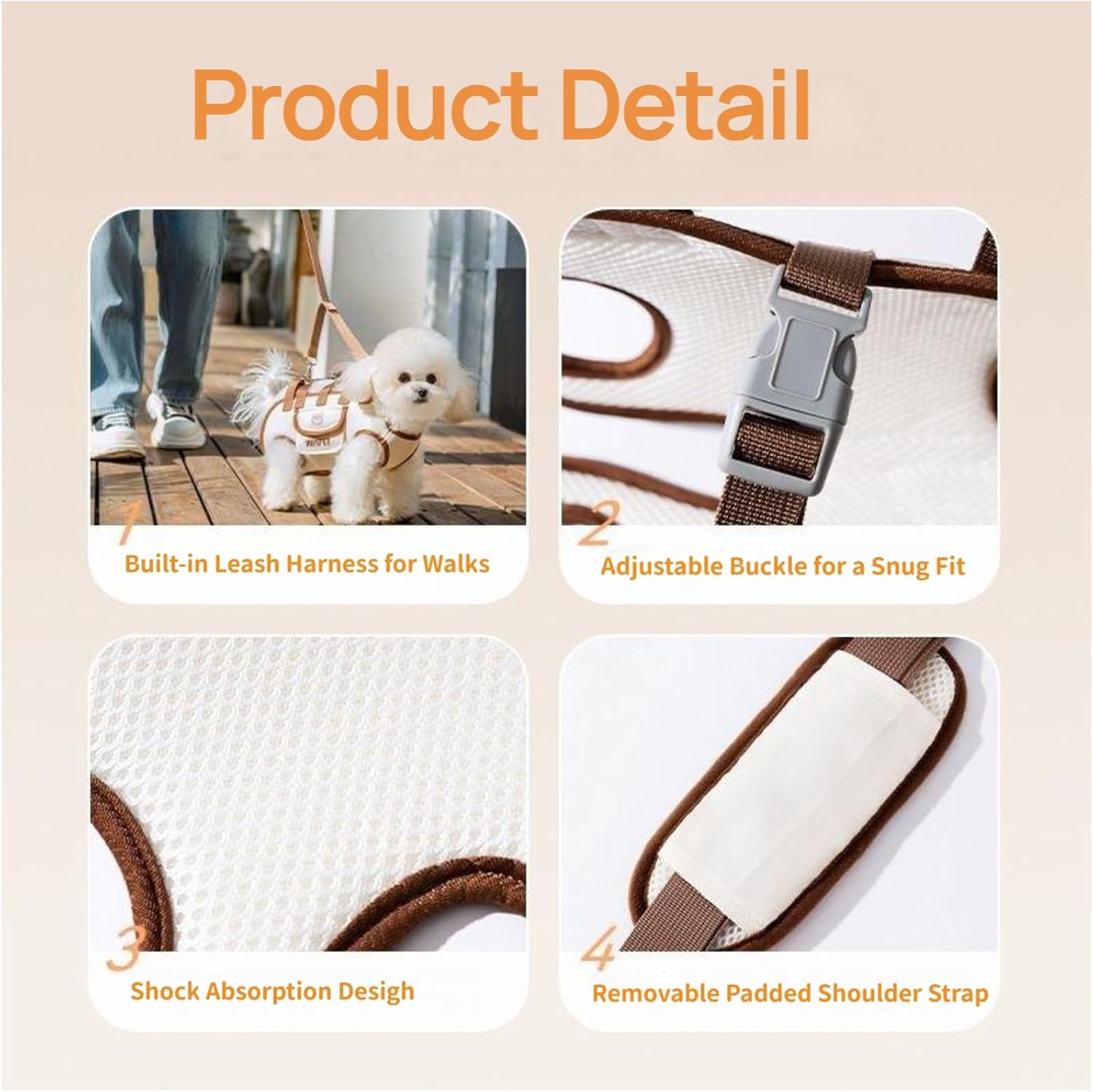 Dog Full Body Lift Harness for Small Dogs, Hands Free Shoulder Yorkie Carrier, Adjustable Breathable Vest Straps with Small Puppy Treat Bag (M(8.81~14.33lbs)) - Image 2