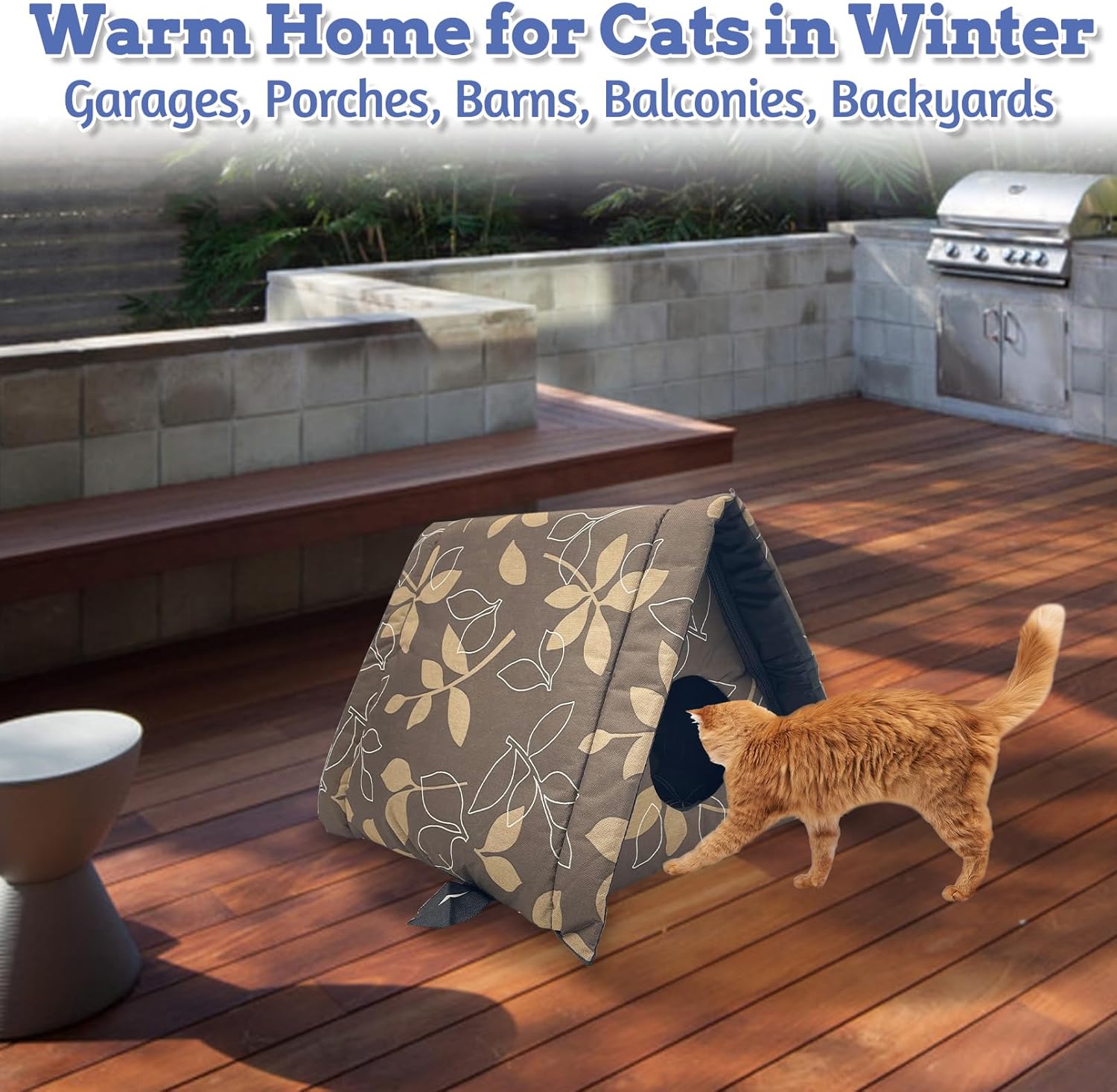 Fhiny Stray Cats Shelter, Waterproof Outdoor Cat House Foldable Warm Pet Cave for Winter Wild Animal Tent Bed Anti-Slip Kitten Cave for Feral Cat Dog Puppy Weatherproof (M, Brown) - Image 5
