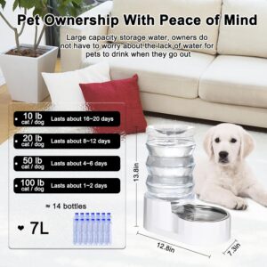 RIZZARI Automatic Gravity Pet Waterer: 7L White Stainless Steel Water Dispenser – 100% BPA-Free – Large Capacity Water Feeder for Cats and Small and Medium-Sized Dogs