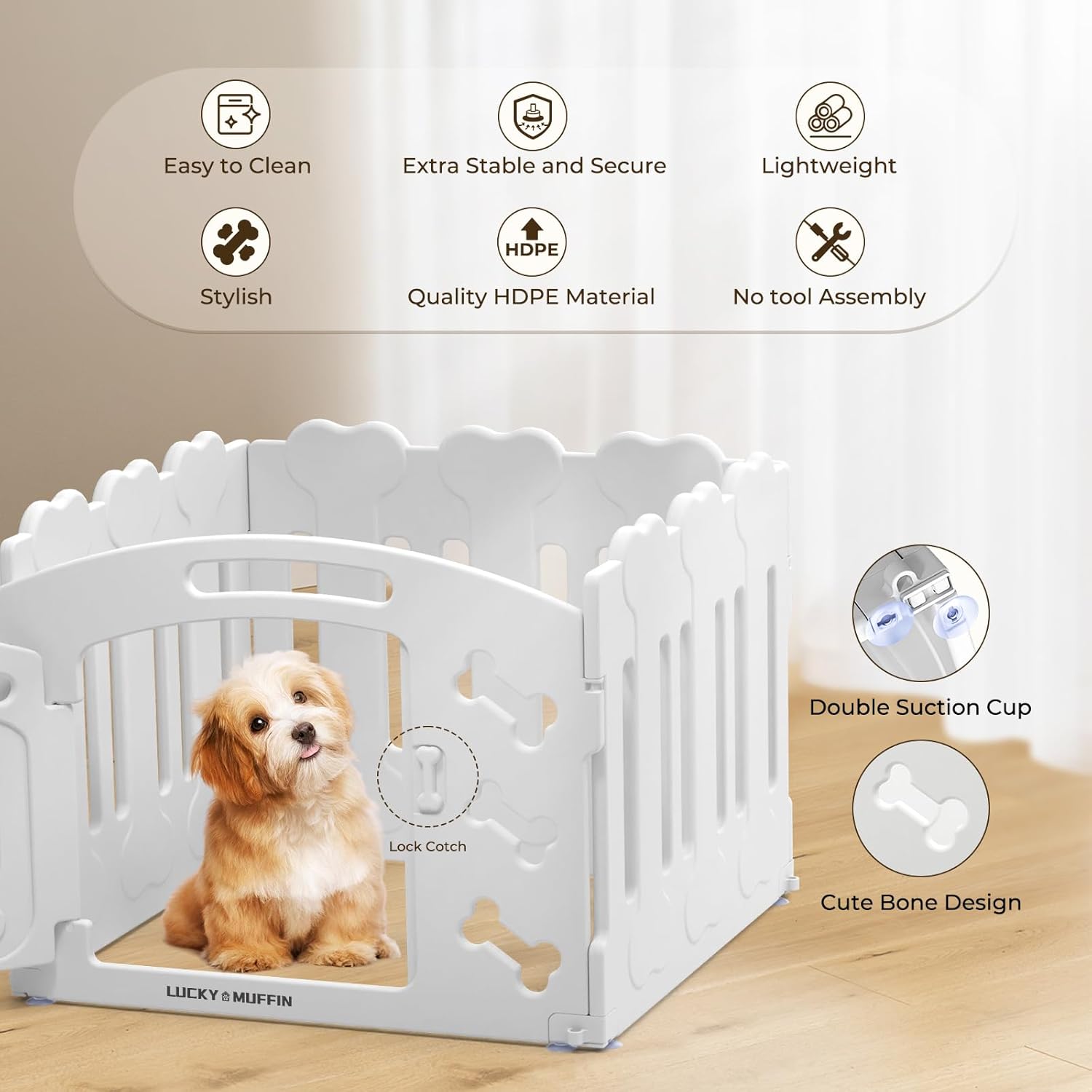 Dog Playpen with Door, 24" H, 4-Panel Plastic Puppy Playpen, Fence for Small Medium Pets, Dogs & Puppies, Indoor/Outdoor Use, Sturdy, Durable, Easy to Assemble and Clean, 30" x 30" x 24" - Image 6