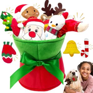 11pcs Set Christmas Dog Toys with Crinkle Squeaky Flower Toys, Xmas Interactive Plush Dog Toys, Dog Enrichment Chew to Keep Them Busy, Dog Toy for Small Medium Large Puppuy Size