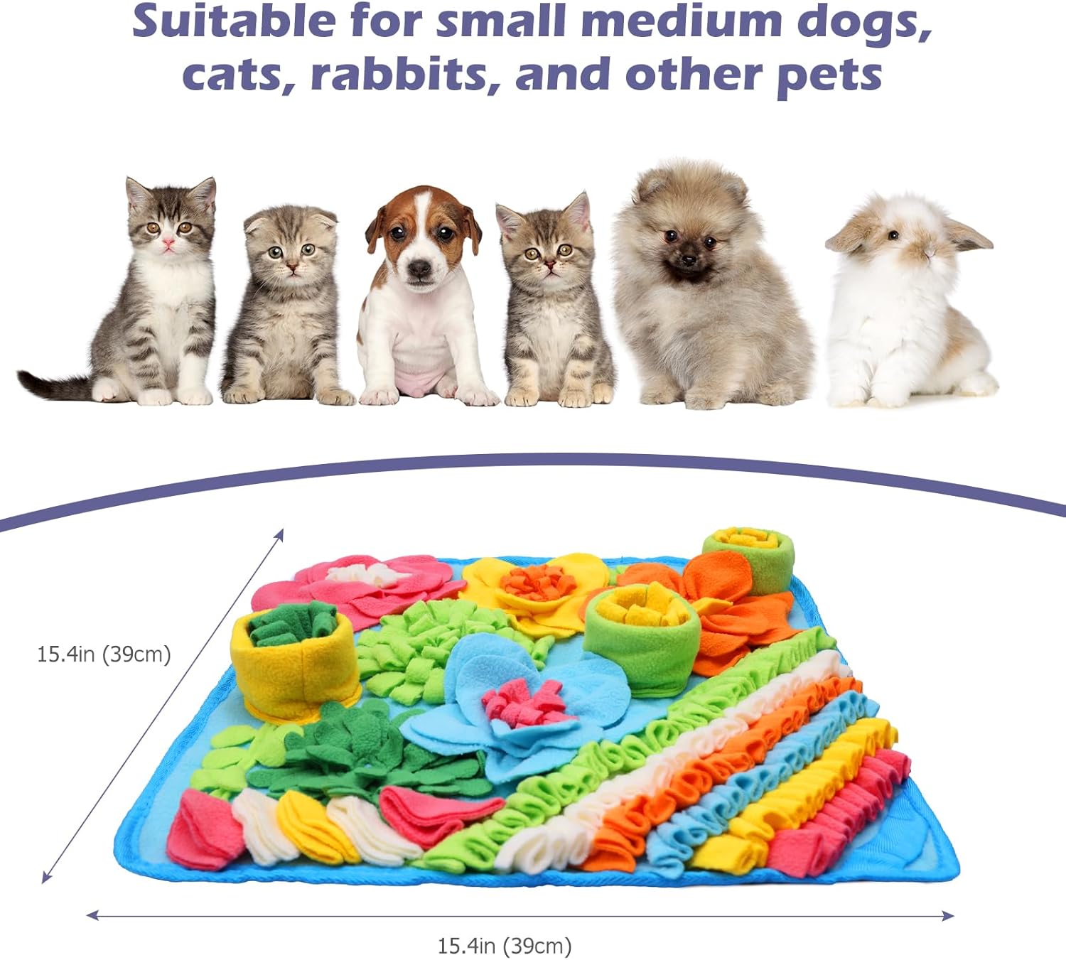 JXTZ Snuffle Mat for Dogs, Interactive Snuffle Mat, 15.4 x15.4 inches for Small & Medium Pets, Pet Treats Feeding Mat for Boredom Relief, Slow Feeder, Felt Wool Feeding Mat, Puzzle Toy for Dogs, Cats - Image 6
