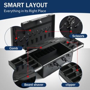 MoyRetty Professional Barber Case, Barber Suitcase 6 Clipper Slots & 8 Shear Holders, 17.13″ Portable Aluminum Organizer for Hair Stylists & Pet Groomers-Black