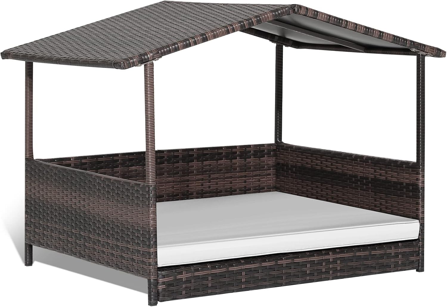 Giantex Wicker Dog House, Raised Rattan Dog Bed with Waterproof Roof, Washable Cushion Cover, Steel Frame, Indoor Outdoor Elevated Dog Bed Pet House for Small Medium Dogs Cats, Easy Assembly - Image 8