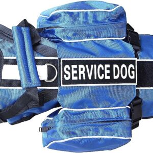 Serijoars Dog Vest Harnesses with Saddlebag Backpack for Camping & Travel - Reflective Hound Hiking Backpack Saddle Bag - Lightweight Vest Harness for Medium & Large Dogs (Blue, L)
