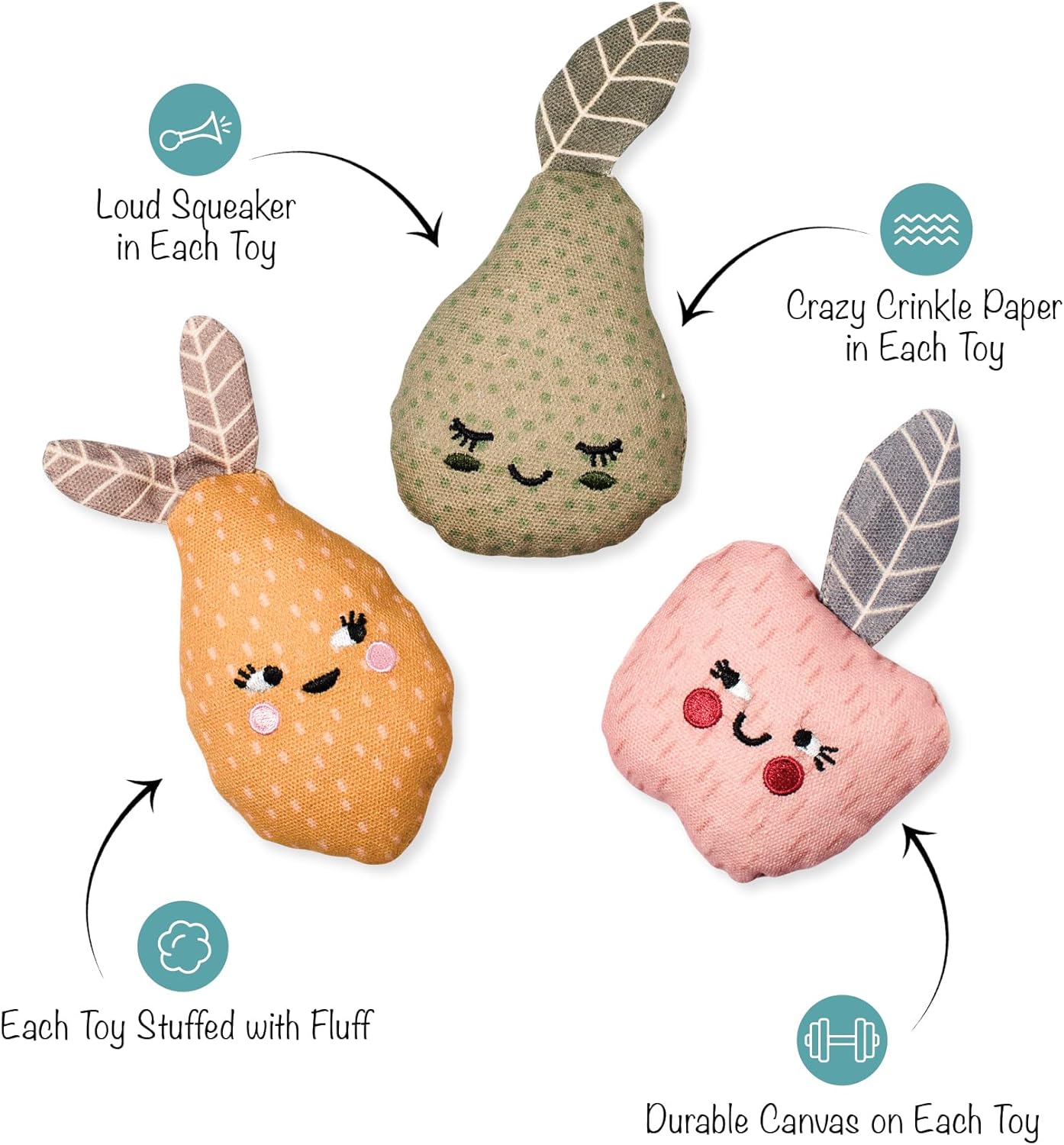 Fringe Studio, "Freshly Picked, Durable Cotton Canvas Small Plush Dog Toy 3PCS Set, PetShop Collection (521021) - Image 2