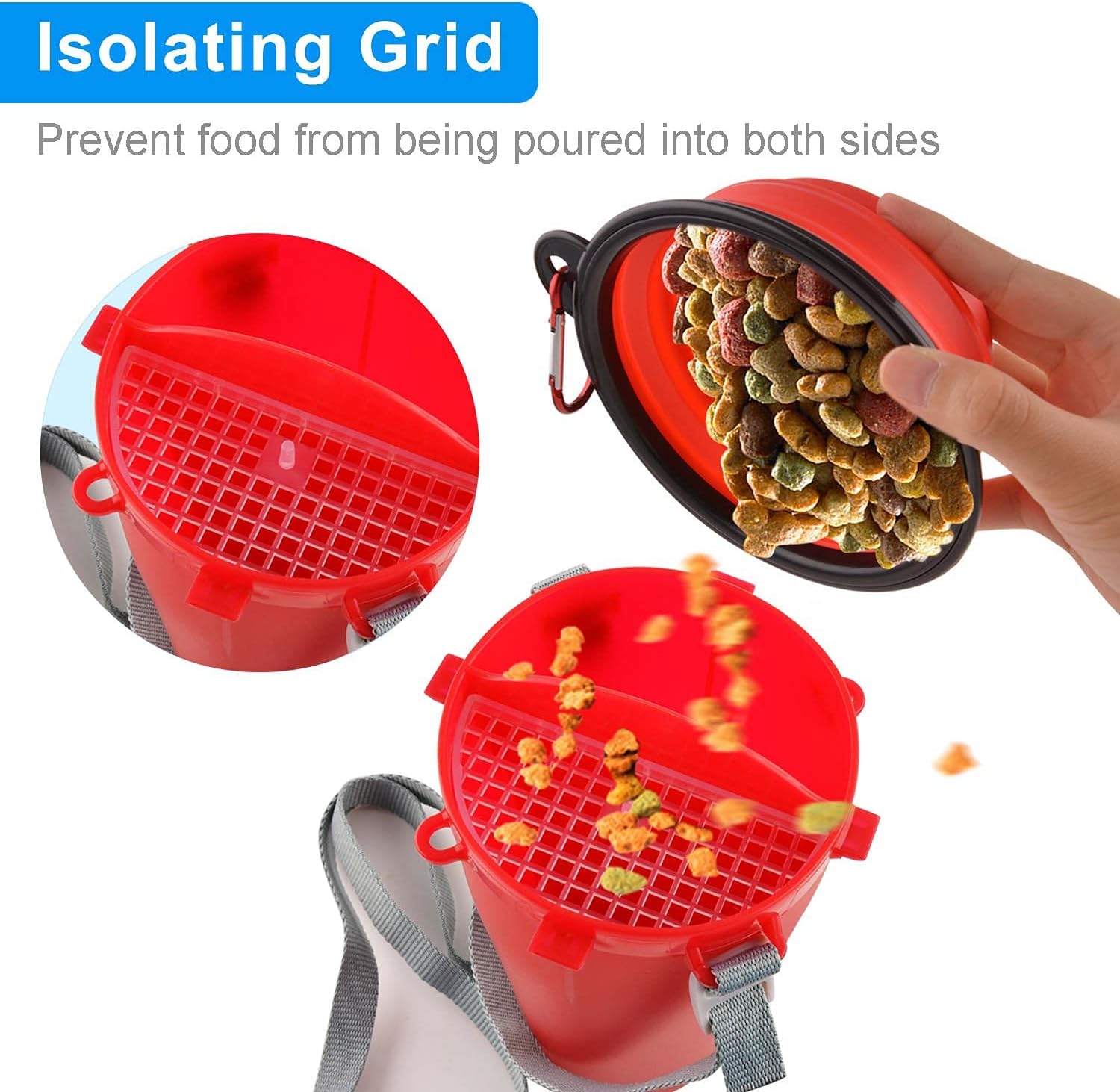Dog Travel Water Bottle Collapsible Bowls, 2 in 1 Pet Food Container with Collapse Bowls, Outdoor Portable Water Bowls for Walking, Traveling, Camping and Hiking (Red) - Image 4