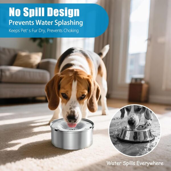 SCHITEC Dog Water Bowl No Spill 1.2L/40oz Slow Drinking Anti-Splash Stainless Steel Dog Bowl with Floating Disk, Spill Proof Pet Travel Water Dispenser for Sloppy Messy Drinkers(Light Gray) - Image 2
