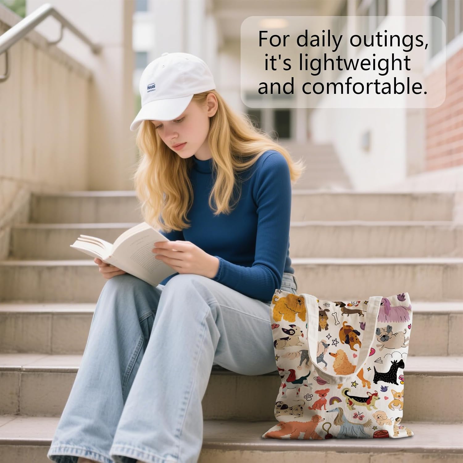 Aesthetic Canvas Tote Bag for Women - with Magnetic Snap Closure & Zipper Inner Pocket Reusable Bag for Shopping - Image 6