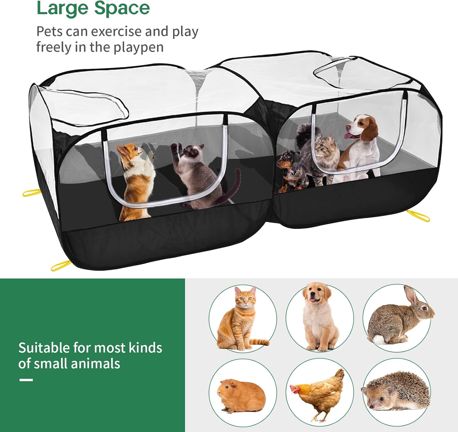 Jhua Pet Playpen for Small Animals, Portable Chicken Run with Detachable Bottom and Cover, Foldable Chicken Coop Indoor Outdoor Pet Pen with Transparent Mesh Walls for Chicken Duck Puppy Cat Rabbit - Image 6