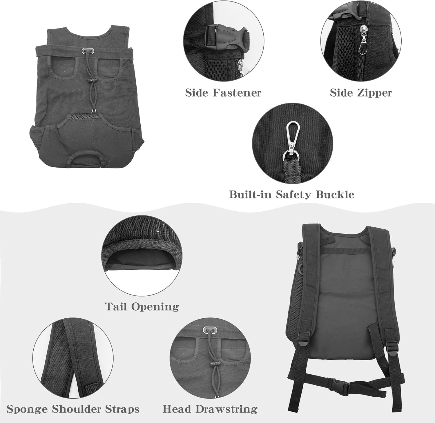 Dog Carrier Backpack, Legs Out Easy-Fit Dog Front Carrier Adjustable Breathable Pet Bag Double Shoulder Backpacks for Travel Hiking Walking Cycling Outdoor Use Black XL - Image 2