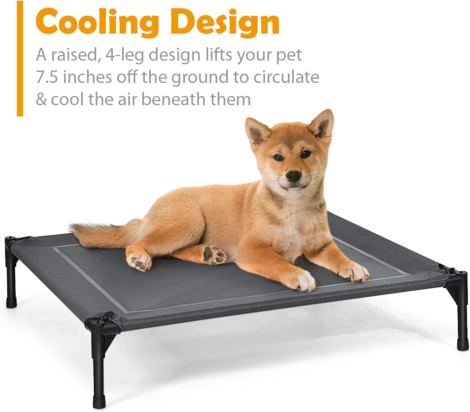 Giantex Elevated Dog Bed with Removable Canopy, Portable Raised Pet Cot Cooling Dog Bed for Camping Beach Lawn, Keep Dogs Cats Cool in Summer, Breathable Fabric Steel Frame, Easy Assembly - Image 3