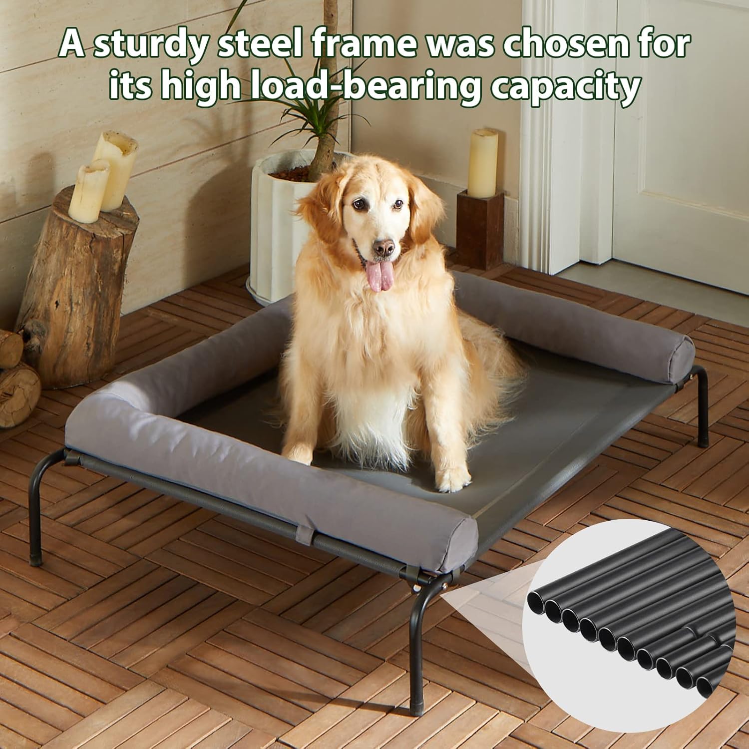 Cooling Elevated Dog Bed for Large Dogs – Waterproof Raised Dog Cot with Slope Headrest, Breathable Teslin Mesh, Durable & Portable Pet Bed for Indoor and Outdoor Use, Grey - Image 4