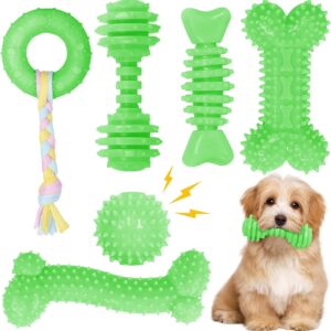 Puppy Toys, 6 Pack Dog Chew Toys for Puppy, Cute Green Small Dog Toys Teething Toys for Puppies, Soft Durable Interactive Chew Toy for Small Dogs