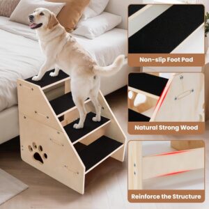 Dog Stairs, Wooden 4-Step Dog Ramp for Small Medium Older Cat, Puppy Essentials Pet Step Ladder for High Bed Couch Car