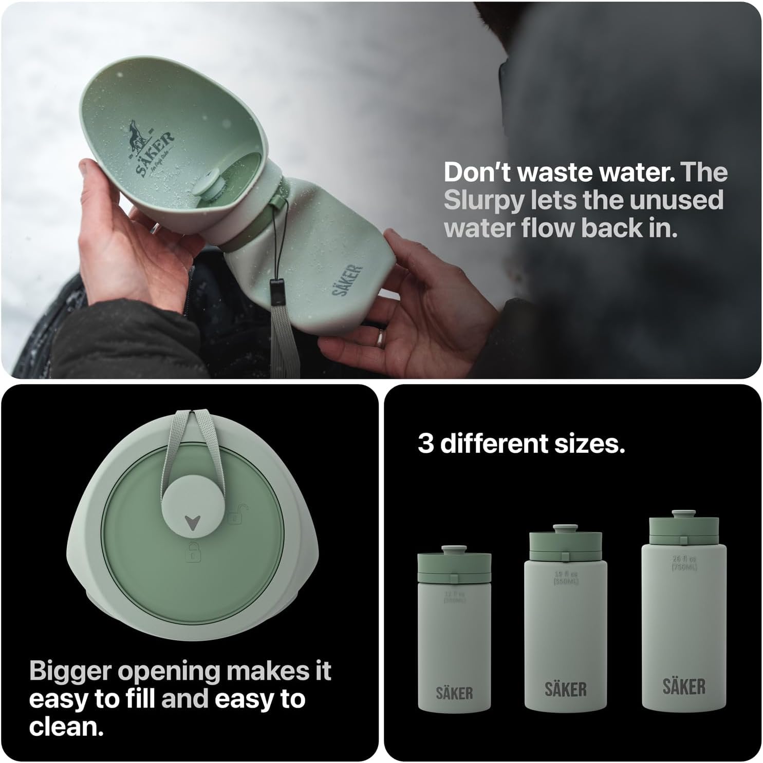 SÄKER Portable Dog Water Bottle, Collapsible Water Bottle for Dogs Perfect for Walking, Hiking and Outdoors | Works as a Portable Water Bowl | Designed in Montreal - 350ml - Image 6