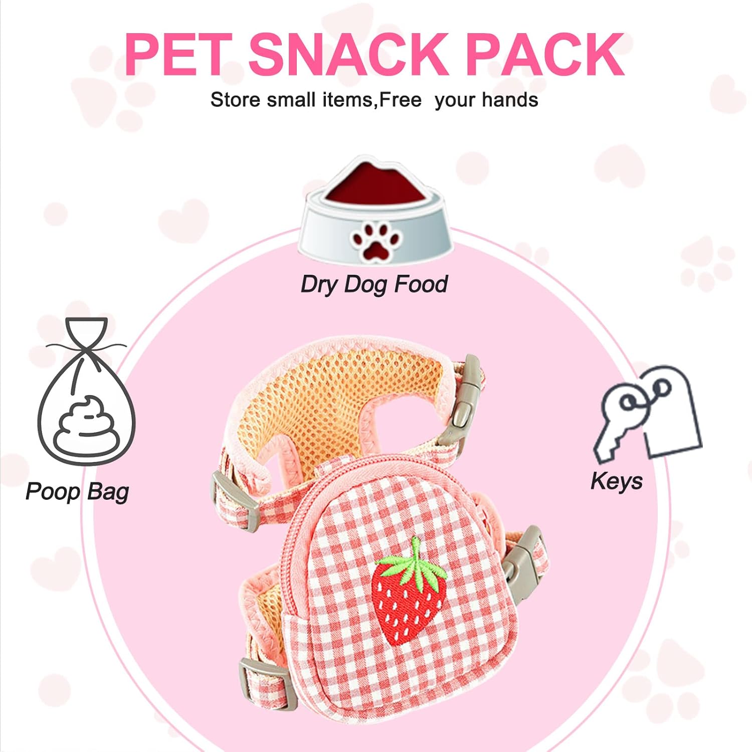 Pet Backpack Harness with Leash Set, 1 Pack Puppy Dog Back Pack Saddle Bags with Leash Adjustable Dog Harness Backpack Bag for Pet Outdoor Travel Camping Hiking, Pink - Image 4
