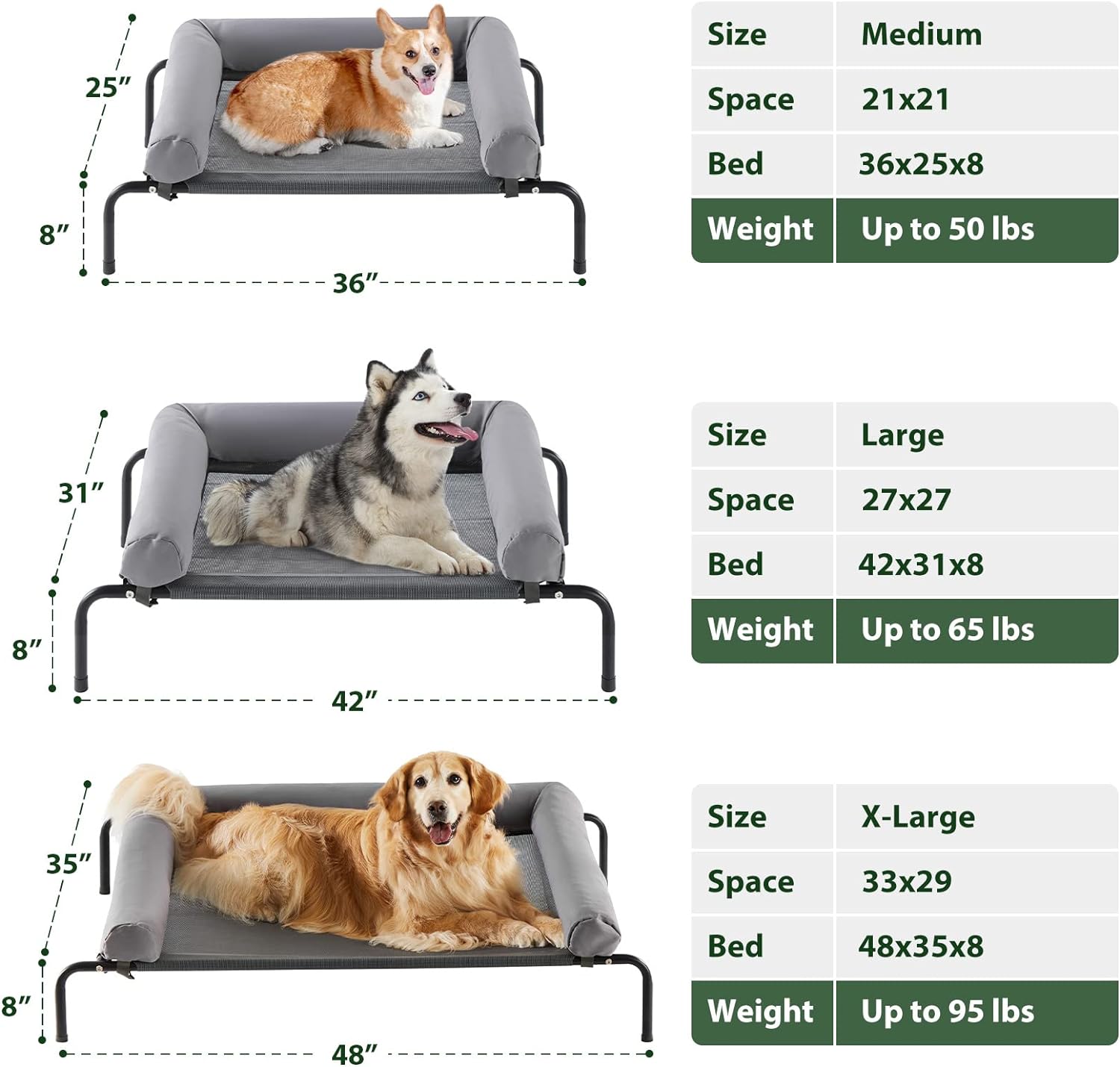 Cooling Elevated Dog Bed for Large Dogs – Waterproof Raised Dog Cot with Slope Headrest, Breathable Teslin Mesh, Durable & Portable Pet Bed for Indoor and Outdoor Use, Grey - Image 5