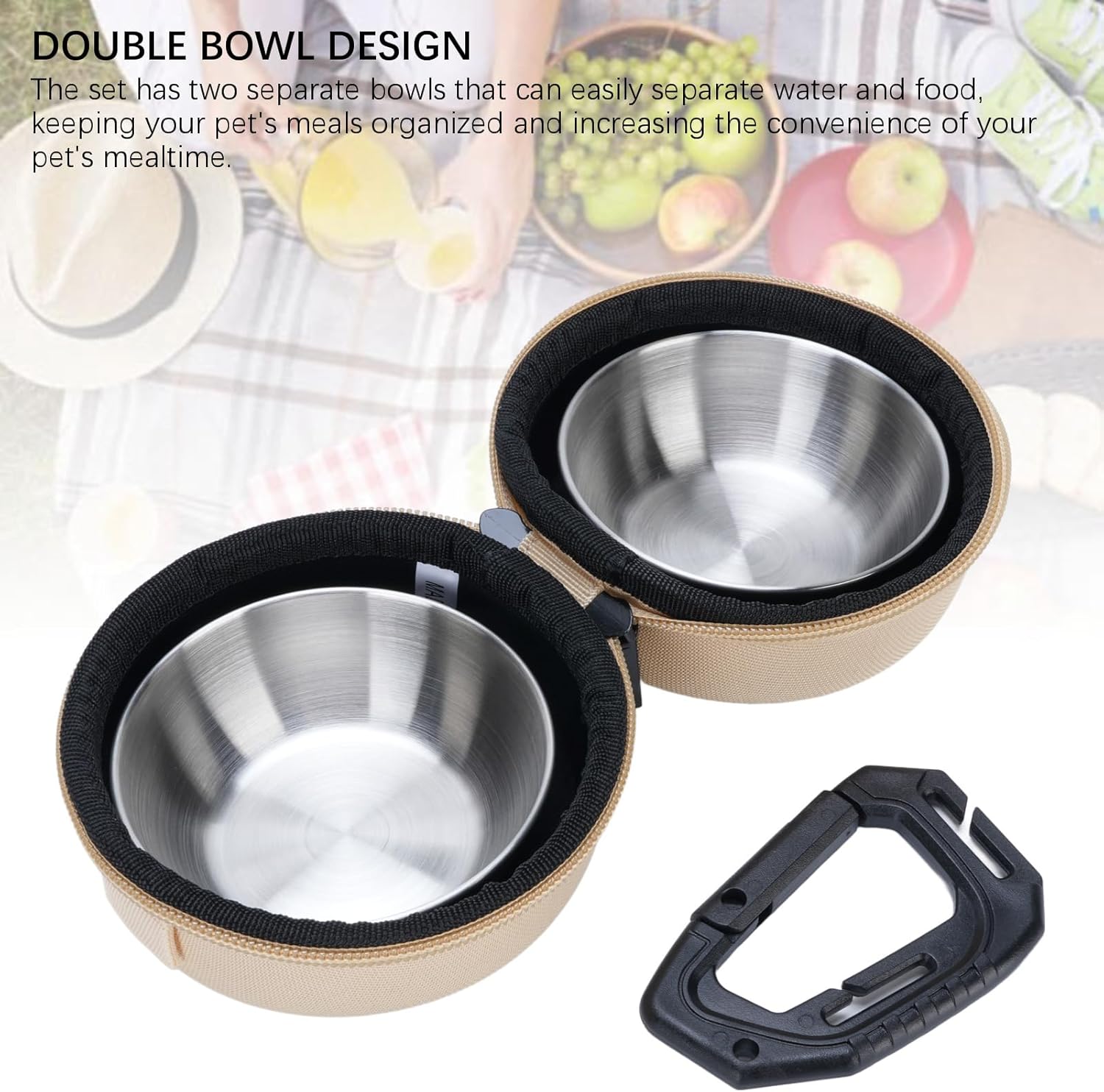 Stainless Steel Dog Bowls with Storage Bag, Lightweight Foldable Pet Feeder Bowl Set Ideal for Camping Traveling Hiking 9cm Diameter (Khaki) - Image 6