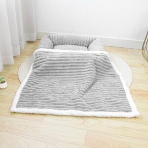 Waterproof Pet Blanket Soft Calming Dog Blanket Cozy Sherpa Fleece Blanket Reversible Furniture Protector Cover for Small Medium Large Dogs Cats Machine Washable, Grey 50x60 in