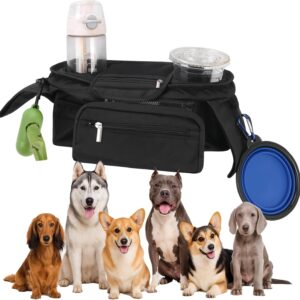 Dog Stroller Bag with Shoulder Strap, Universal Dog Stroller Caddy Organizer with Poop Bag Dispenser, Water Bowl, Insulated Cup Holders and Treat Pocket