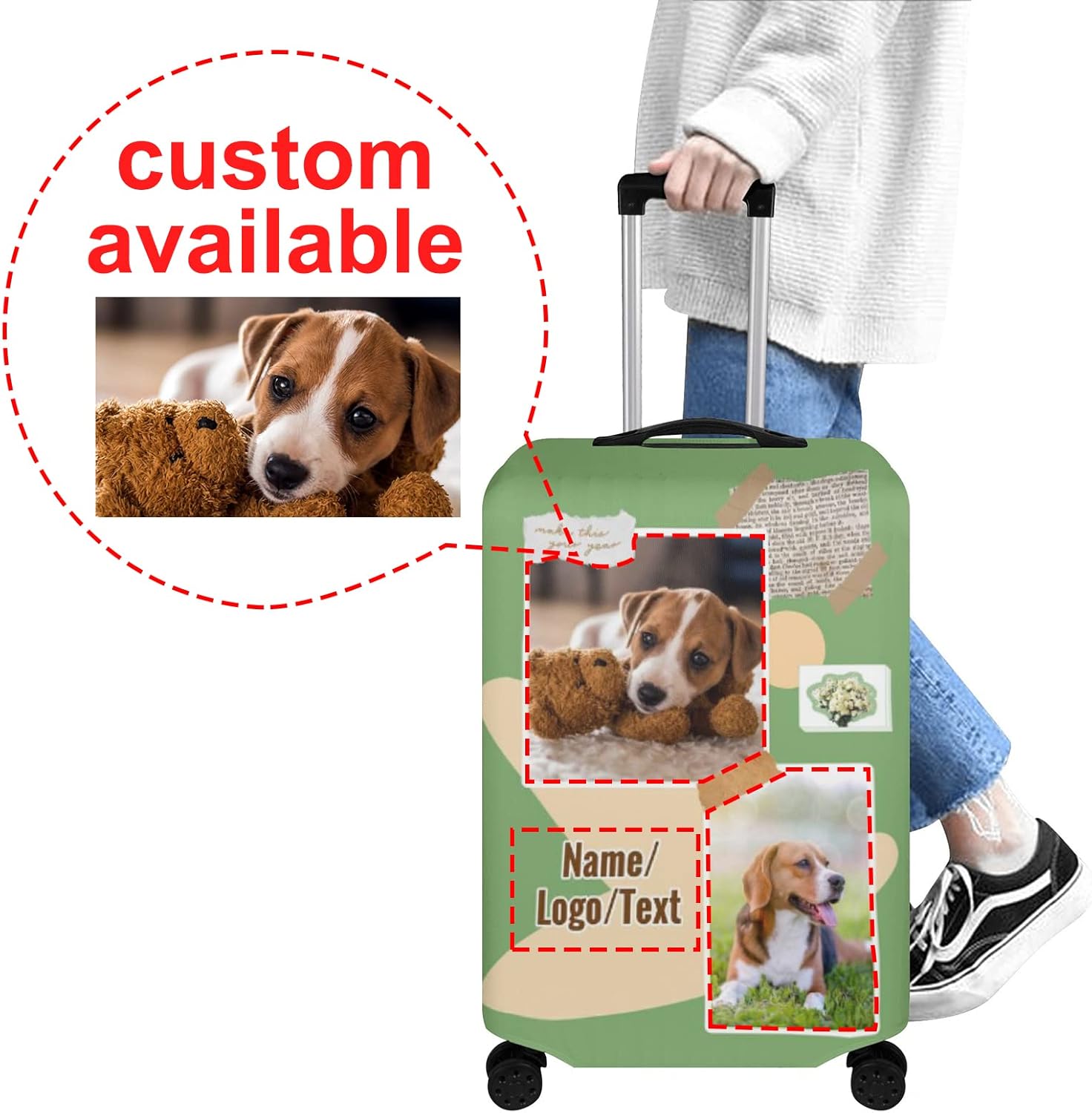 POPCUSTOMS Custom Travel Luggage Cover, Personalized Pet Suitcase Luggage Protector, Washable Baggage Cover, Add Name Photo Text, Fits 18-32 Inch Luggage - Image 2