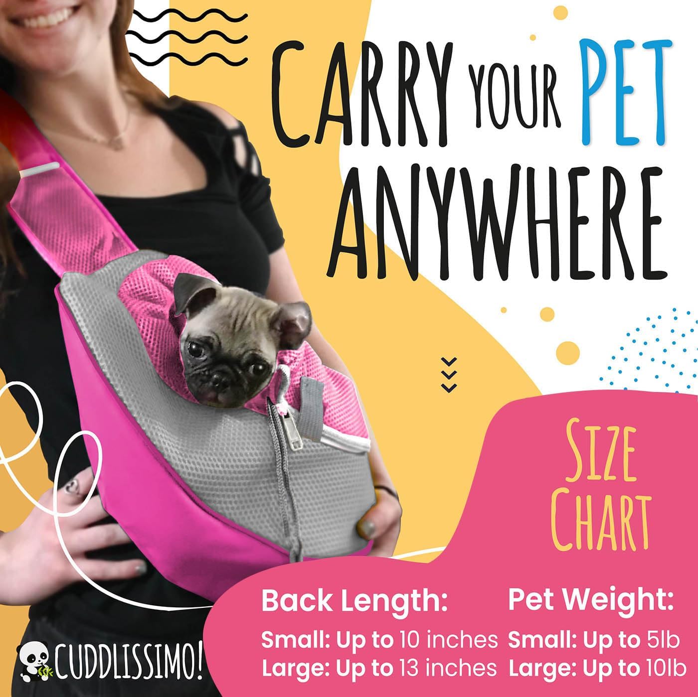 Pet Sling Carrier - Soft Front-Chest Carrying Bag for Small Pets (Ideal for Dogs, Puppies & Cats 6–10 lbs) - Carefully Sized for Yorkshire Terrier, Maltese, Toy Poodle, Papillon -(Pink-L) - Image 3