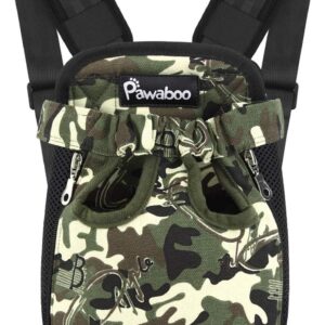 Pawaboo Pet Carrier Backpack, Adjustable Pet Front Cat Dog Carrier Backpack Travel Bag, Legs Out, Easy-Fit for Traveling Hiking Camping for Small Medium Dogs Cats Puppies, Small, Deep Camouflage Black