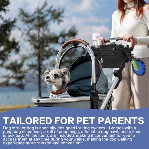 Dog Stroller Bag with Shoulder Strap, Universal Dog Stroller Caddy Organizer with Poop Bag Dispenser, Water Bowl, Insulated Cup Holders and Treat Pocket - Image 6