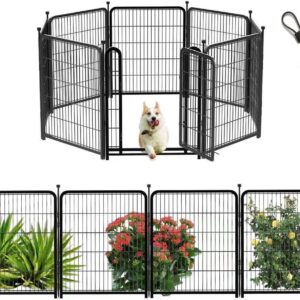 Dog Playpen 24 inch(H) 8 Panels Dog Fence Outdoor for Yard. Wide Door Low Threshold，Metal Dog Pen Heavy Duty Pet Puppy Exercise Pen for Rv Camping Garden Yard, Total 15.7 Ft(L)