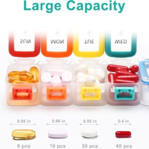 Fullicon Moisture Proof Pill Organizer 2 Times a Day, Large Pill Box 7 Day, Spill Proof Pill Case, Travel Pill Container, Medicine Pill Organizer with Secure Lids, Daily Pill Organizer (Rainbow Clear)