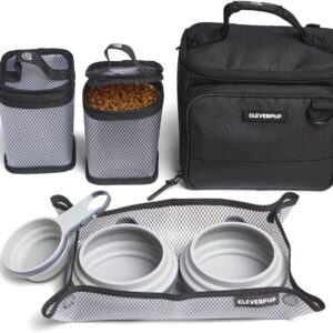 Ultimate Dog Travel Bundle Small 7-Piece Bistro Box Dog Food Travel Kit & Porter Dog Gear Backpack in Graphite