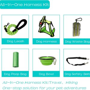 No Pull Dog Harness, Leash, Nylon Safety Belt, Waste Bag Holder & Collapsible Silicone Bowl,Suitable for Walking, Training, Hiking, and Travel – Fits Small, Medium, and Large Dogs (Small)