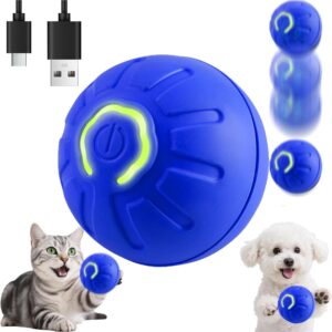 BIONEMAGILI Interactive Self-Moving Pet Toy Ball - Motion-Activated Auto Rolling, Military-Grade Chew Resistant, USB-C Rechargeable for Small Dogs & Cats (Blue, Small/Medium Sizes)
