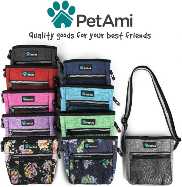 PetAmi Dog Treat Pouch, Pet Treat Pouch for Training, Dog Walking Bag Holder for Kibbles, Pet Food Toy, Dog Trainer Essentials Supplies, Poop Bag Dispenser, 3 Ways to Wear (Floral Grey) - Image 7