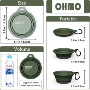 OHMO Collapsible Dog Bowl(2 Pack, Camo&Light Green 12oz/400ml) Premium Silicone Pet Water Bowls for Cats & Dogs, Portable Dog Travel Bowls Foldable for Outdoor Camping Hiking