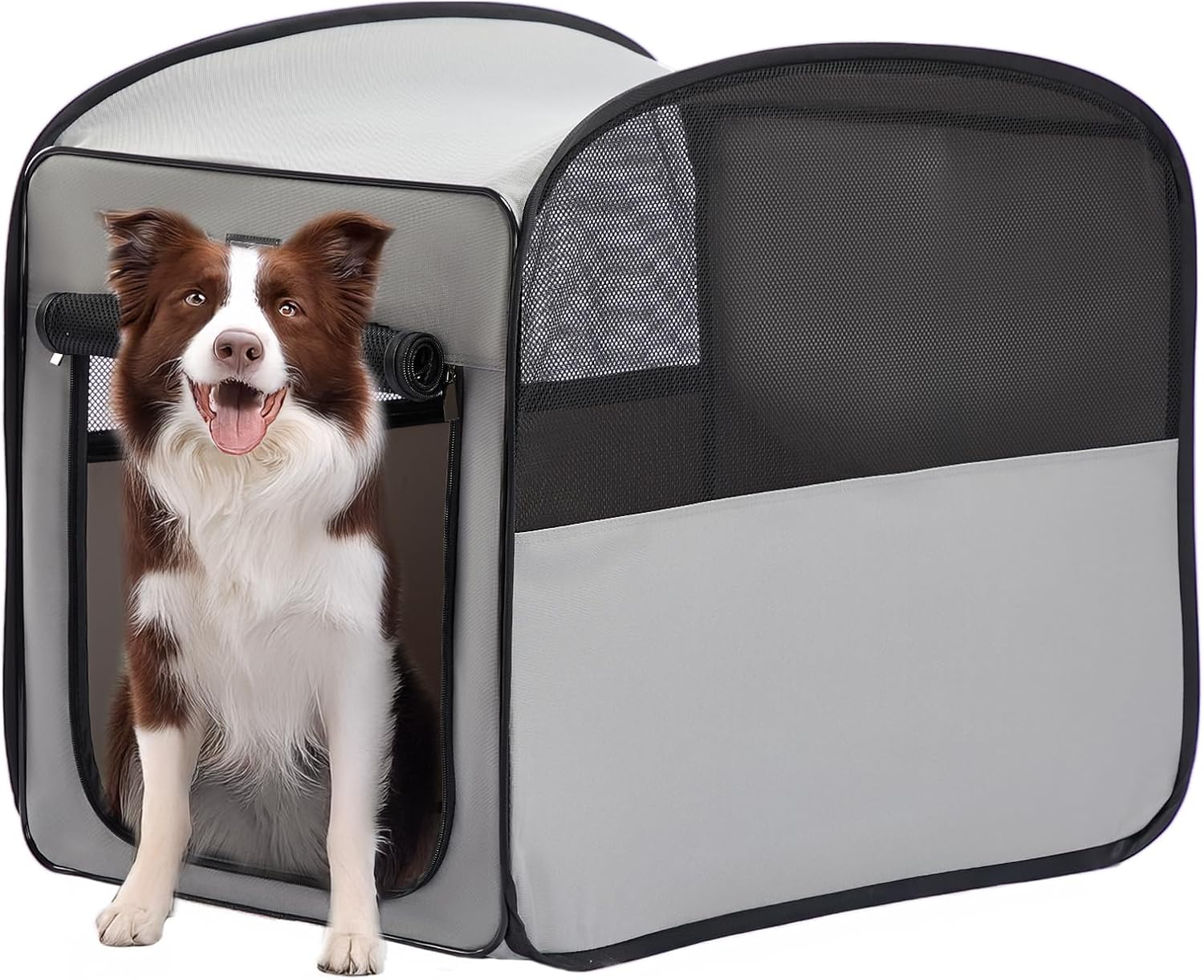 Petsfit Travel Dog Crate,Pop Up Dog Crate for Medium Large Dogs,Waterproof Pet Cage Soft Dog Kennel for Indoor/Outdoor,Lightweight Dog Carrier for Travelling,Grey
